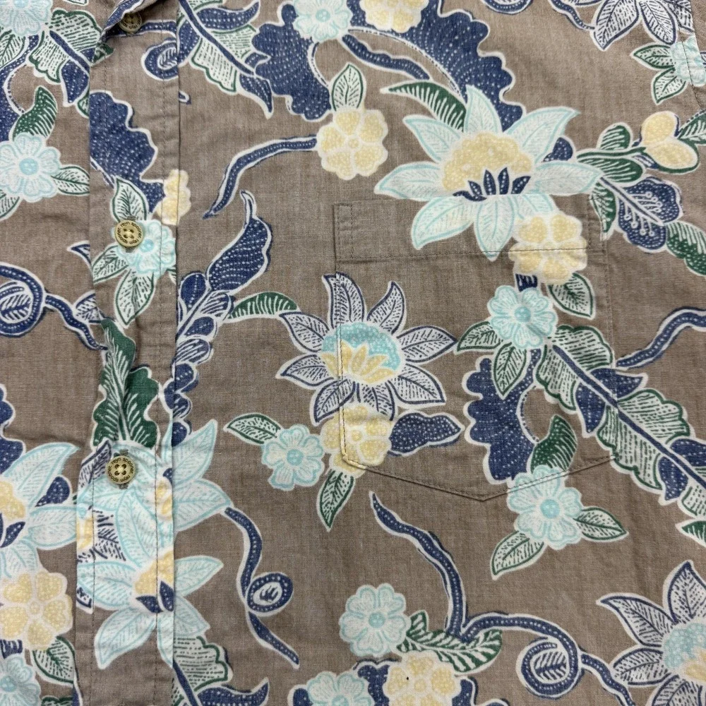 Reyn Spooner Shirt Mens XL Brown Floral Short Sleeve Button Up Cotton Hawaiian